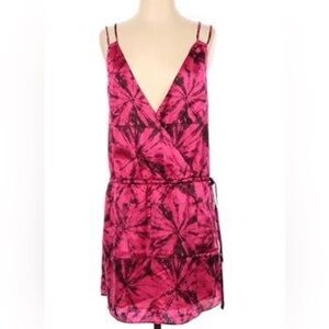 Banana republic heritage silk hot pink wrap tie dye drawstring dress size xs